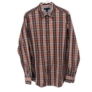 Banana Republic Mens Plaid Button Down Collared Shirt Orange Red Size L 10624